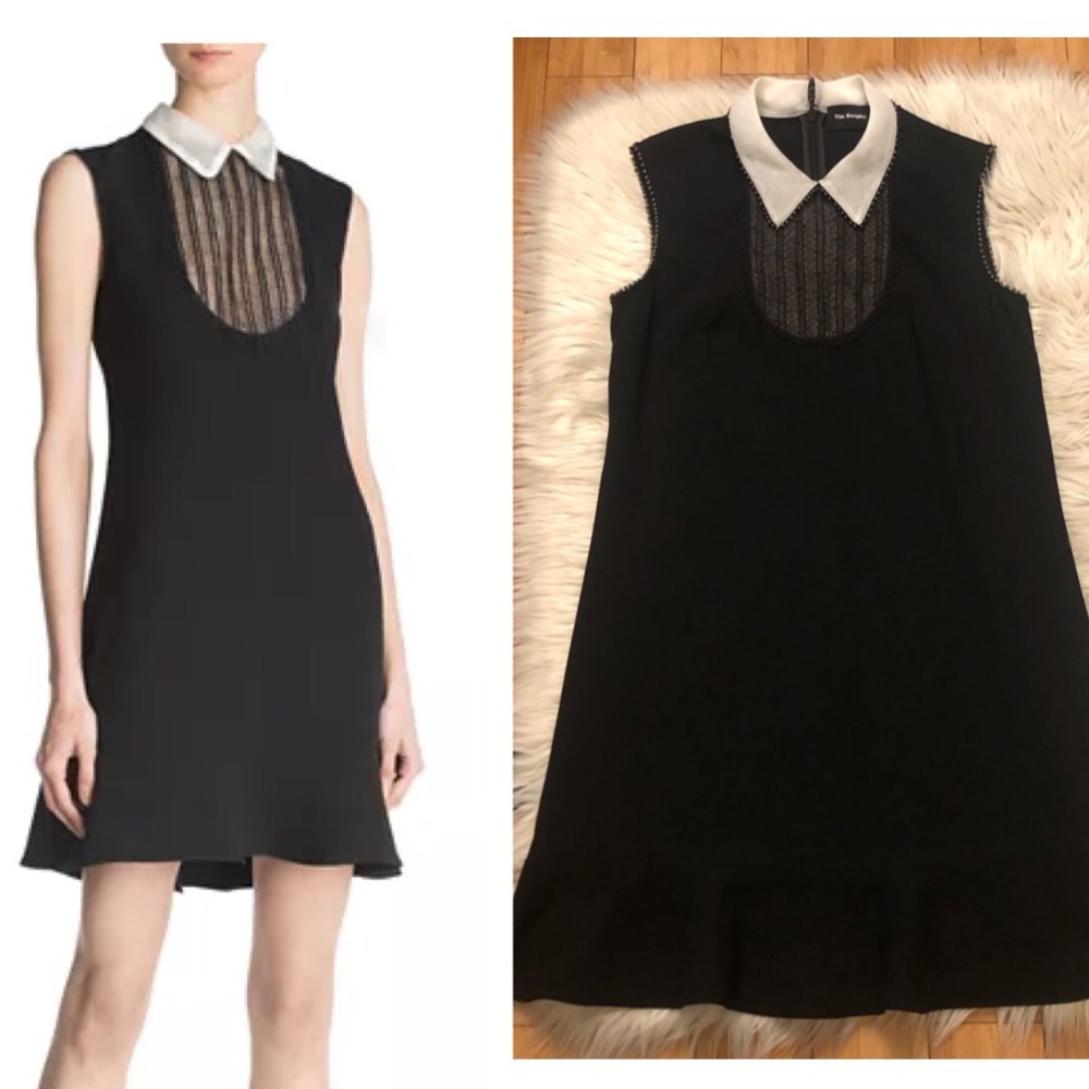 The Kooples Contrast-Collar Beaded Lace-Inset Black Women Mini Dress, size M